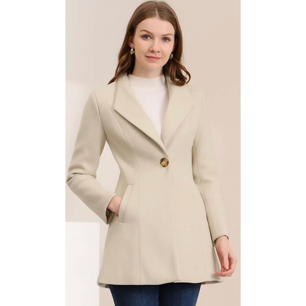 Allegra K Women's Lapel Collar Buttoned Outwear Elegant Work Notch Trench